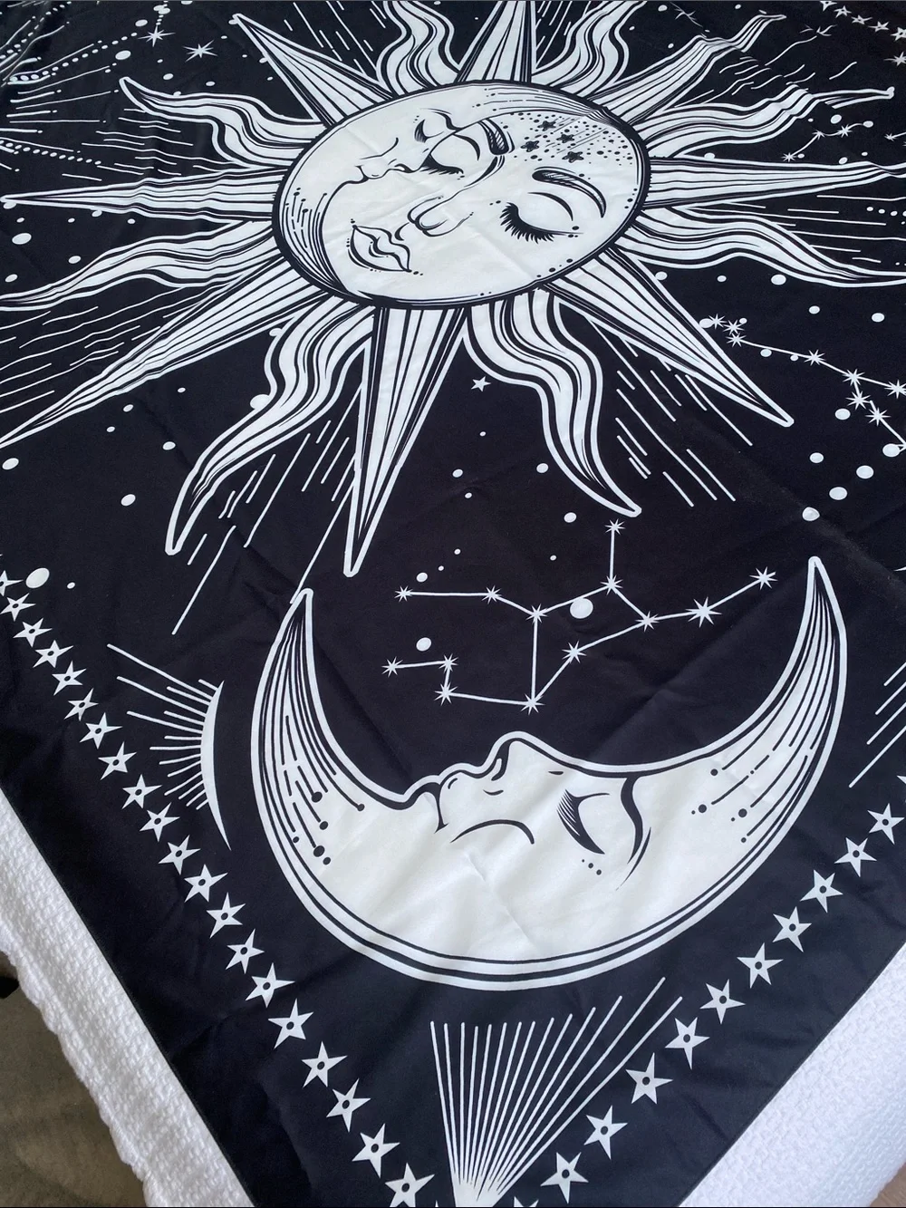 Celestial Sun & Moon Tapestry - Black and White Mystical Wall Hanging